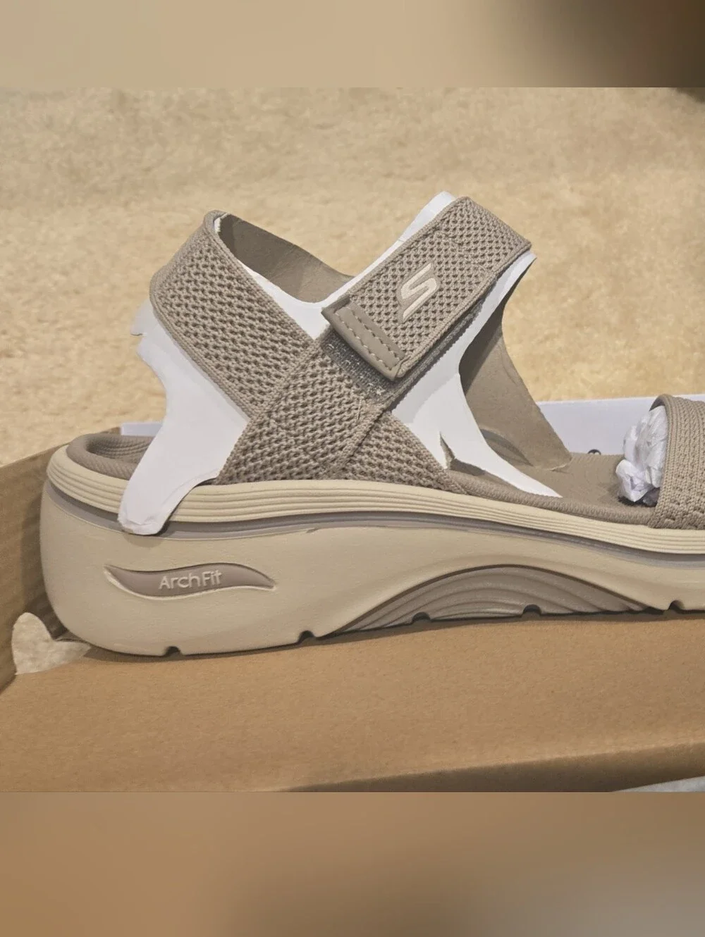 Skechers Neutral Beige Knit Strap Arch Fit Sandal - Picture 2 of 3